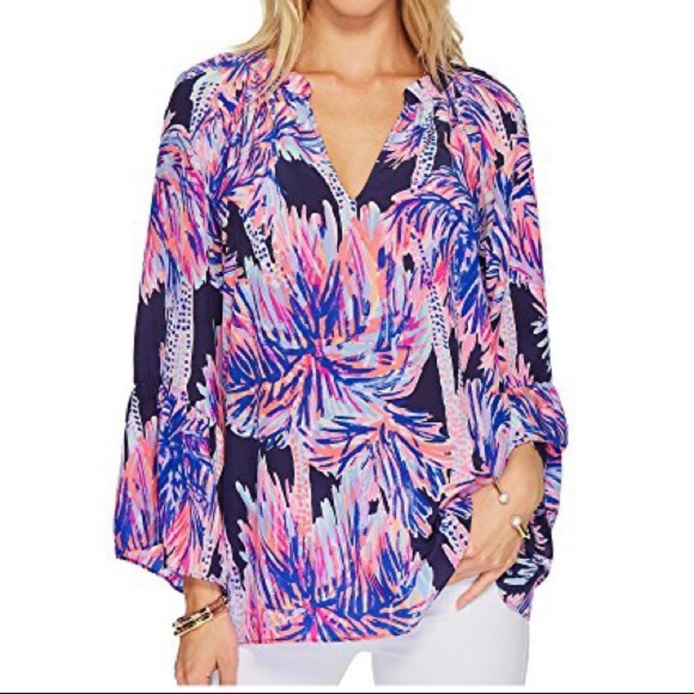 Lilly Pulitzer Matilda Silk Top Palms Up - Picture 2 of 4